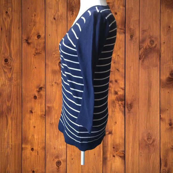 Gap Women's Small Navy Blue Striped 3/4 Sleeve Pullover Sweater Coastal Nautical - Picture 4 of 5